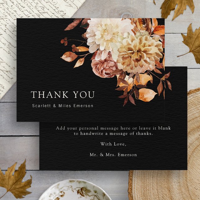 Black Fall Terracotta Watercolor Blommigt Bröllop Tack Kort (Black Fall Terracotta Watercolor Floral Wedding Thank You Card
)
