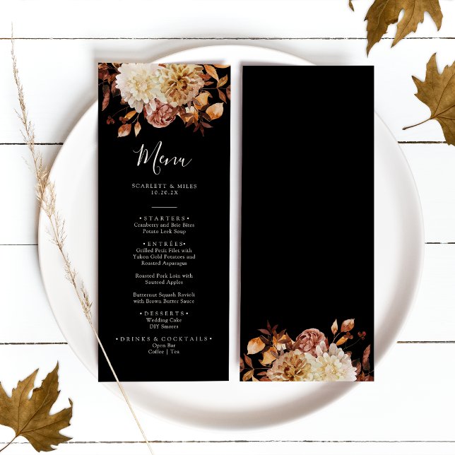 Black Fall Terracotta Watercolor Bröllop Meny (Black Fall Terracotta Watercolor Wedding Menu
)