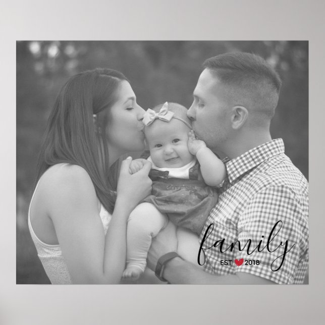 Black Family Est. År med Red Heart Family Photo Poster (Framsidan)