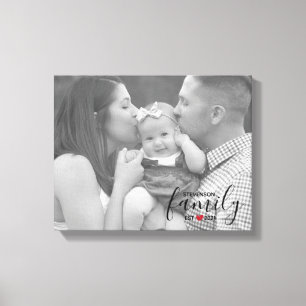 Black Family Namn Est. Foto för Red Heart-familjen Canvastryck