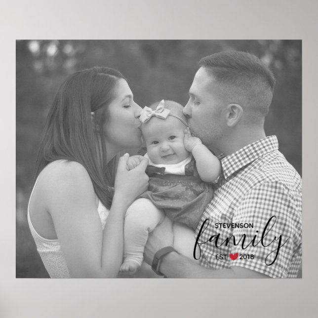 Black Family Namn Est. Foto för Red Heart-familjen Poster (Framsidan)