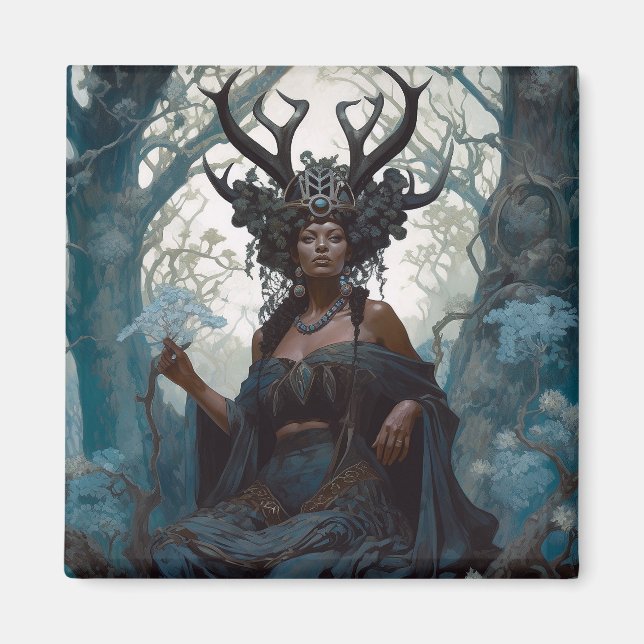 Black Fantasy Sorceress Magic Fantasy Magnet (Framsidan)