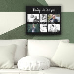 Black Far med Kids and Family Pappa Photo Canvastryck<br><div class="desc">Black Far med Kids and Family Pappa Photo Collage Kanvastryck. Samla 6 foton, far's namn med ett sött meddelande i ett trendig-skript och namn med barn som täcker över bilderna. Lägg till dina 6 favoritfoton i familjen. Söt keepy och en gåva till födelsedag, Far dag eller jul för en pappa,...</div>