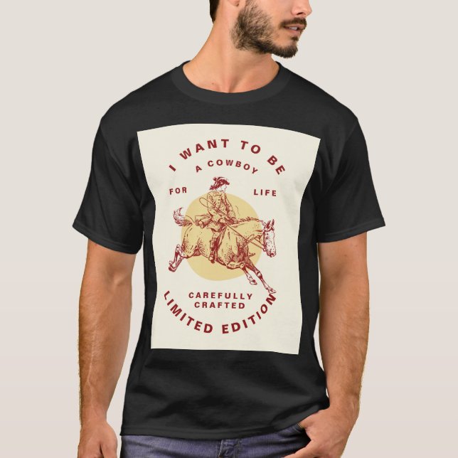 Black Färg Anpassningsbar Cowboy T-Shirt (Framsida)