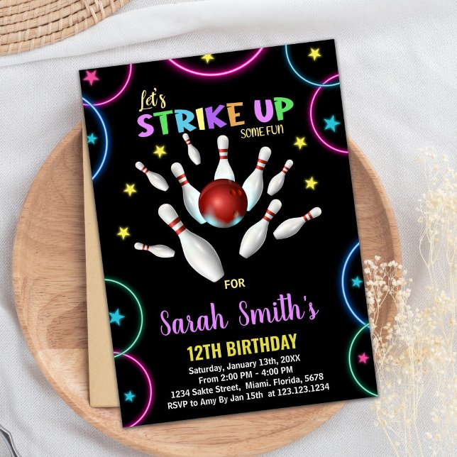 Black Färg Rainbow Bowling Birthday-inbjudningar Inbjudningar (Black Colors Rainbow Bowling Birthday Invitations)