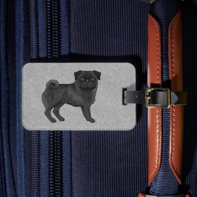 Black Färg Tecknad Pug Mops Hund aveln Design Gråt Bagagebricka (Framsida Insitu 4)