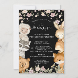 Black Farm Bear Fox Rabbit Raccoon Baptism Inbjudningar