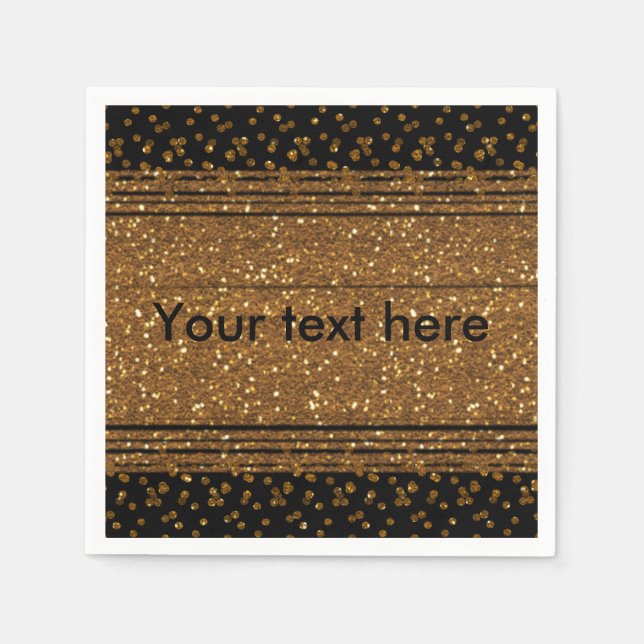 Black Faux Brushed Guld Glitter Party Napkins Pappersservett (Framsidan)