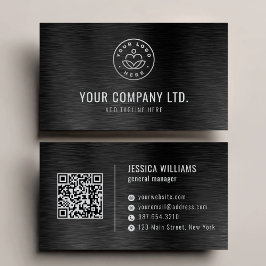 Black Faux Brushed Steel Professional QR Code Visitkort