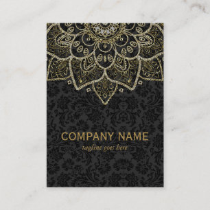 Black Faux Glitter och Guld Blommigt Mandala 2a Visitkort