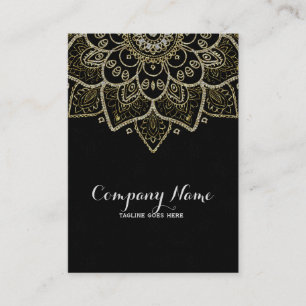 Black Faux Glitter och Guld Blommigt Mandala Visitkort