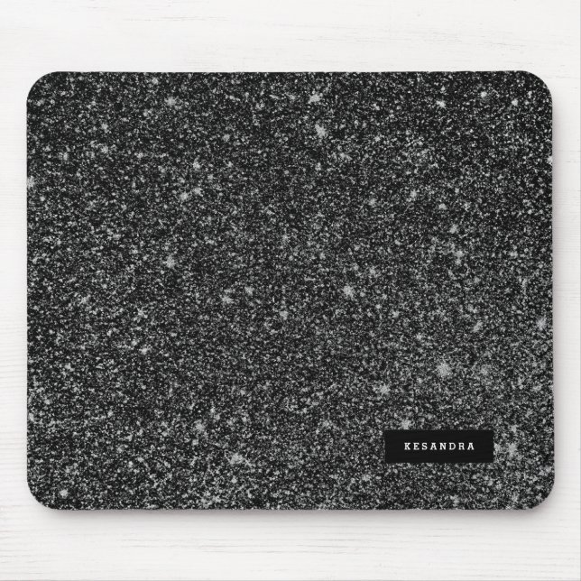 Black Faux Glitter & White Sparkles - bakgrund Musmatta (Framsidan)