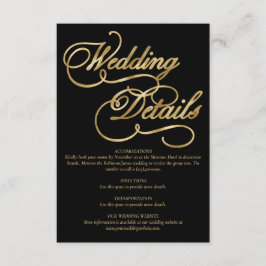 Black & Faux Gold Foil Calligraphy Formal Bröllop Tilläggskort