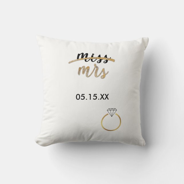 Black & Faux Gold Foil Miss Namn Date Pillow Kudde (Framsida)