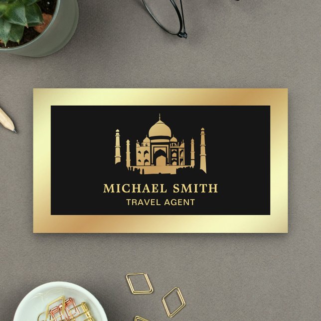 Black Faux Gold Foil Taj Mahal Travel Agent Visitkort (Skapare uppladdad)