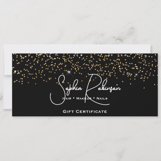 Black & Faux Gold Glitter Gift Certificate Card Inbjudningar (Framsida)