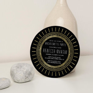 Black & Faux Guld Art Deco Bachelorette Party Inbjudningar