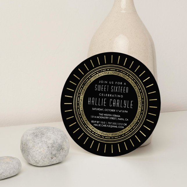 Black & Faux Guld Art Deco Stil Sweet sixteen Inbjudningar (Skapare uppladdad)