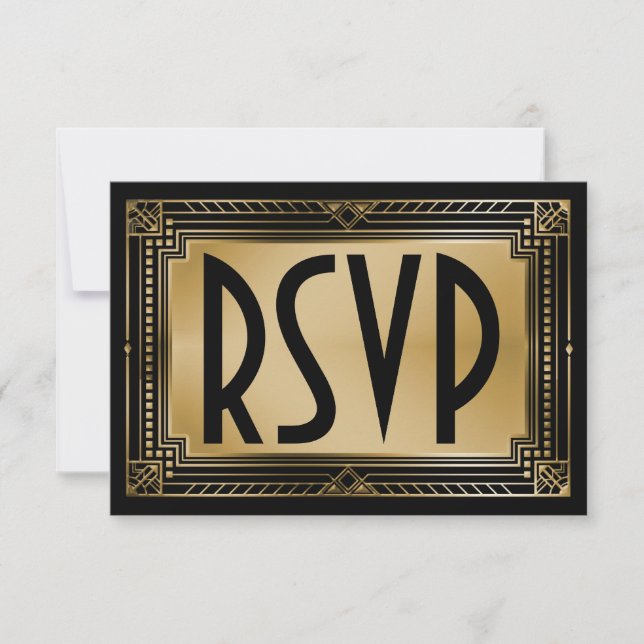 Black & Faux Guld Gatsby Geometric Bröllop OSA (Framsida)