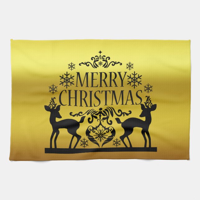 Black Faux Guld God jul Kitchen Hand Towel Kökshandduk (Horisontell)