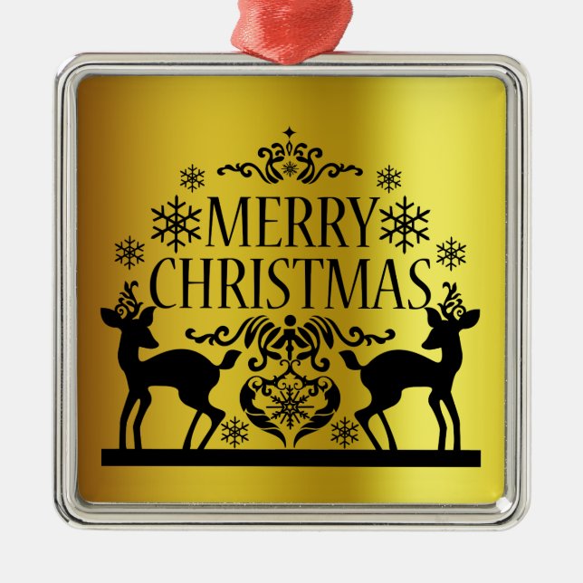 Black Faux Guld God jul Metall Ornament (Framsidan)