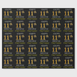 Black, Faux Guld "LYCKLIG 11 BIRTHDAY" Presentpapper