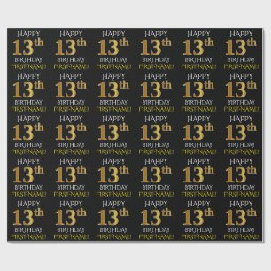 Black, Faux Guld "LYCKLIG 13:e BIRTHDAY" Presentpapper