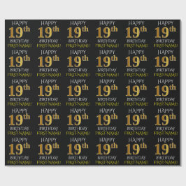 Black, Faux Guld "LYCKLIG 19:e BIRTHDAY" Presentpapper