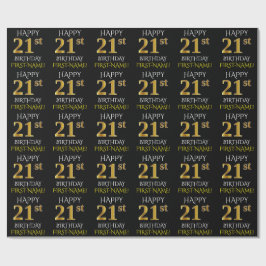 Black, Faux Guld "LYCKLIG 21:a BIRTHDAY" Presentpapper