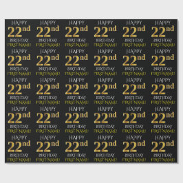 Black, Faux Guld "LYCKLIG 22:a BIRTHDAY" Presentpapper