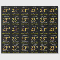 Black, Faux Guld "LYCKLIG 23:e BIRTHDAY"