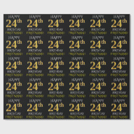 Black, Faux Guld "LYCKLIG 24:e BIRTHDAY" Presentpapper