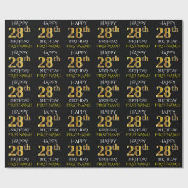 Black, Faux Guld "LYCKLIG 28:e BIRTHDAY" Presentpapper