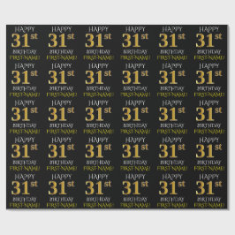Black, Faux Guld "LYCKLIG 31a BIRTHDAY" Presentpapper