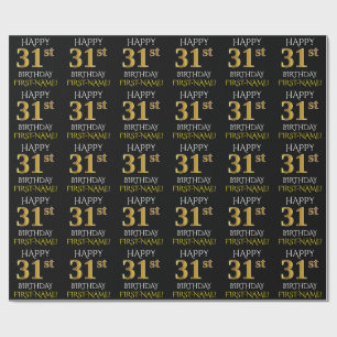 Black, Faux Guld "LYCKLIG 31a BIRTHDAY" Presentpapper