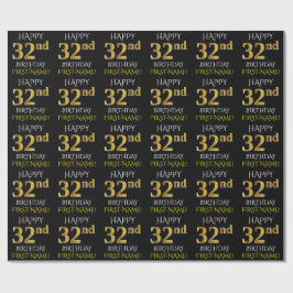 Black, Faux Guld "LYCKLIG 32:a BIRTHDAY" Presentpapper