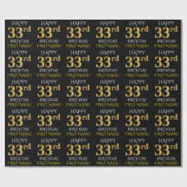 Black, Faux Guld "LYCKLIG 33:e BIRTHDAY" Presentpapper