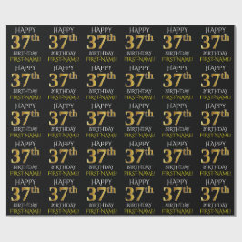 Black, Faux Guld "LYCKLIG 37:e BIRTHDAY" Presentpapper