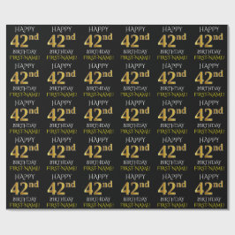 Black, Faux Guld "LYCKLIG 42:a BIRTHDAY" Presentpapper