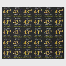 Black, Faux Guld "LYCKLIG 43:e BIRTHDAY" Presentpapper