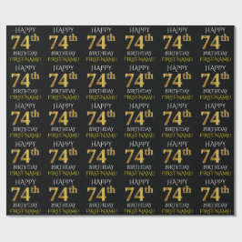 Black, Faux Guld "LYCKLIG 74:e BIRTHDAY" Presentpapper