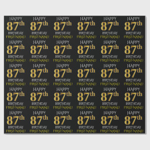 Black, Faux Guld "LYCKLIG 87:e BIRTHDAY" Presentpapper