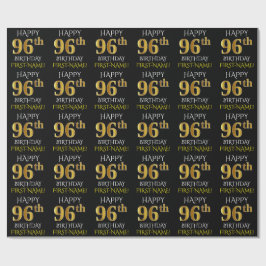 Black, Faux Guld "LYCKLIG 96:e BIRTHDAY" Presentpapper