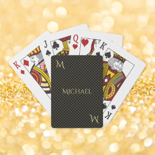 Black Faux Guld Monogrammed Modern Elegant Poker Spel Kort
