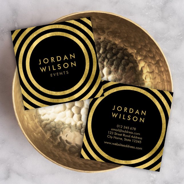 Black Faux Guld Round Linjer Geometric Event Fyrkantigt Visitkort (Skapare uppladdad)