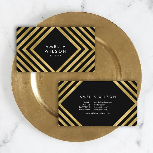 Black Faux Guld Stylist Social Media Elegant Visitkort (Skapare uppladdad)