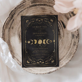 Black & Faux Guld Tarot Celestial Bröllop Inbjudningar