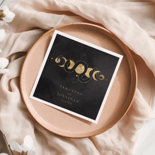 Black & Faux Guld Tarot Celestial Bröllop Pappersservett