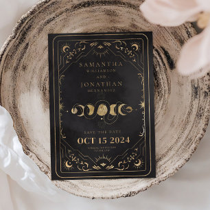 Black & Faux Guld Tarot Celestial Bröllop Spara Datumet