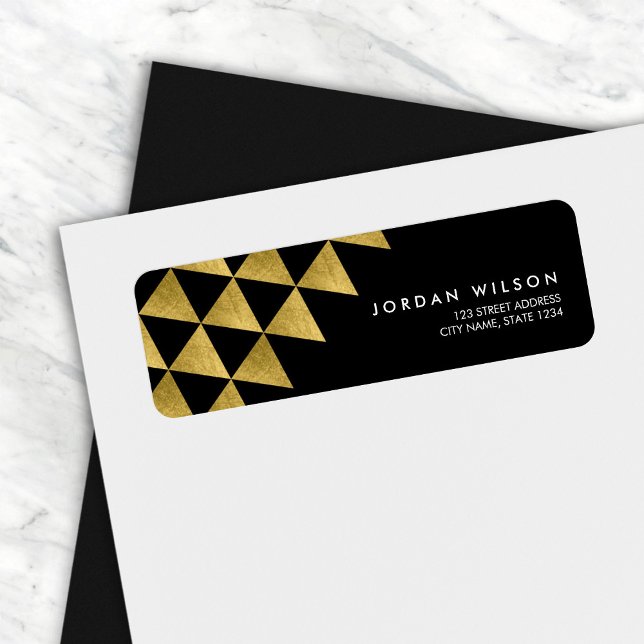 Black Faux Guld Triangle Abstrakt Modern Adress Returadress Etikett (Skapare uppladdad)